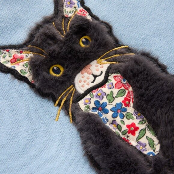 Boden Glacier Blue Cat Applique Sweatshirt NWT - Picture 3 of 5